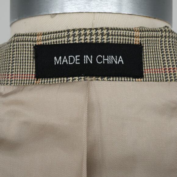 M Sport Coat Mens 42R Beige Black Silk Windowpane Plaid Jacket Lined Career - Picture 15 of 16